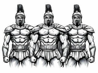 Fototapeta premium Three Powerful Warriors Stand Ready for Battle in Detailed Illustration