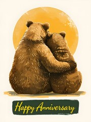 Whimsical Bears Happy Anniversary Illustration for Cards & Invites
