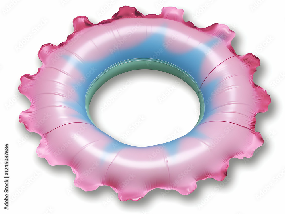 Wall mural Pink and Blue Inflatable Float with Scalloped Edges on White Background for Summer Fun.