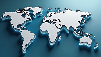 World map made of melting ice on a reflective surface symbolizing climate change	