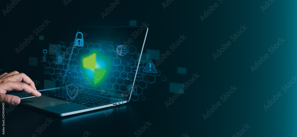 Poster cyber security concept, login, user, secure access to user personal information, identification info