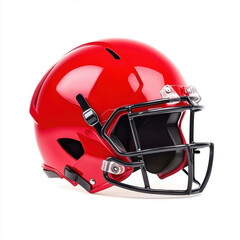 Fototapeta premium vibrant red football helmet isolated on white background, showcasing its sleek design and protective features. Perfect for sports enthusiasts and team branding