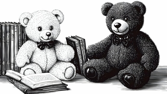 Two Teddy Bears Read Books Together, Fostering a Love of Learning and Friendship