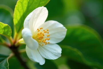 Obraz premium delicate white petals unfurl on guava blossoms, nature, leaves, flowers