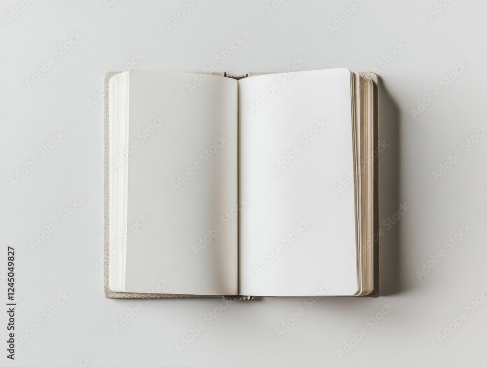 Poster blank notebook open on a clean white background ready for notes and creative writing projects