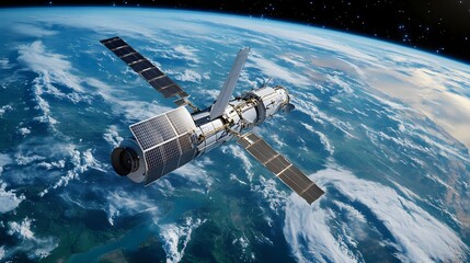 Fototapeta premium space station orbiting earth, satellite view - space exploration
