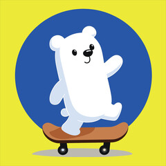 skater white bear illustration as vector for print 