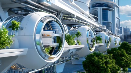 Obraz premium futuristic city pods eco-friendly transport - sustainable architecture