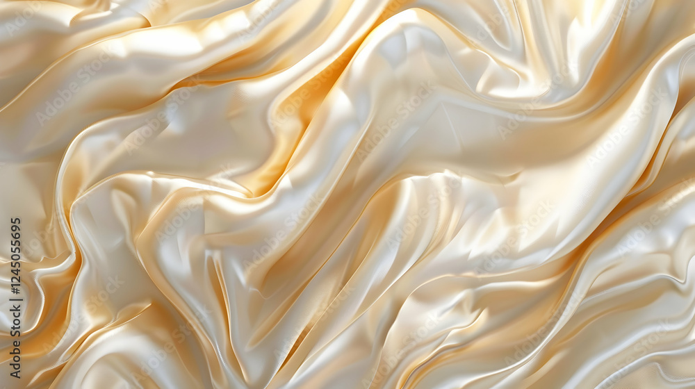 Poster elegant golden silk fabric draping softly, creating smooth waves and textures