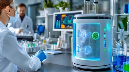 modern lab: scientist & futuristic tech - futuristic technology