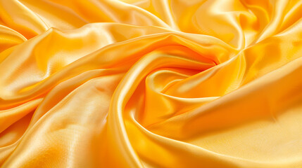 Fototapeta premium Soft, flowing yellow satin fabric draped elegantly, showcasing smooth textures and rich color