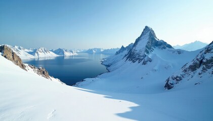 Snowy peak with icy ridgeline and frozen lake in the background, ice, snowflake, wilderness