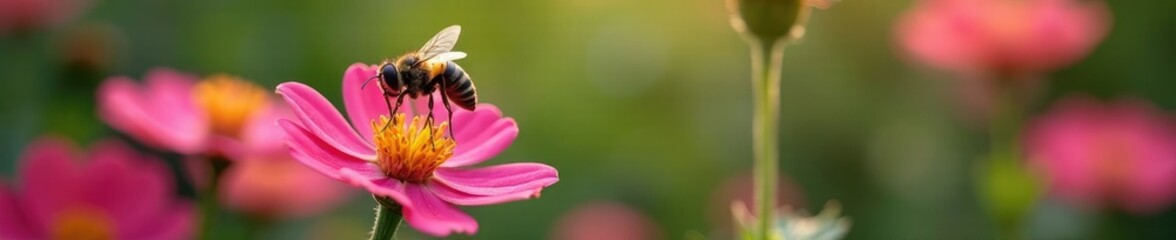 Orientalis hovering above a blooming flower, flowers, insects, wildlife
