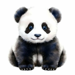 Fototapeta premium Adorable Baby Panda Sitting and Smiling Contentedly on a White Background