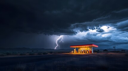 house in the night with lightning strikes