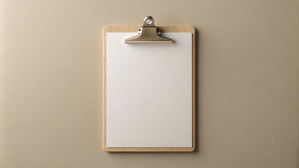 Wooden Clipboard with Blank White Paper on Textured Background 