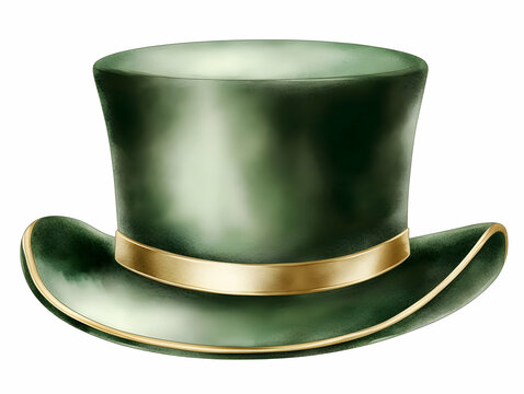 recommend clip art: Elegant Green Top Hat with Gold Band Illustration on White Background, Fashion Accessory