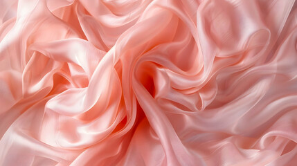 Soft, flowing pink silk fabric draped elegantly, creating a luxurious texture and depth