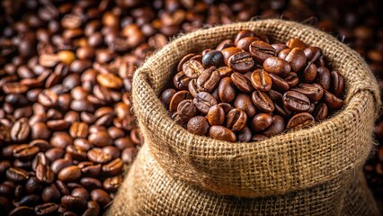 Fototapeta premium Costa Rican coffee beans in a small sack, agricultural product, agriculture, agricultural product, agriculture, farm
