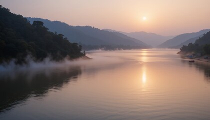 Serene Sunrise over Misty River Valley