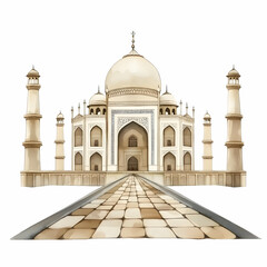 Watercolor Painting of an Ornate Building with a Grand Pathway