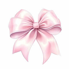 Pink Bow with Soft Satin Sheen Elegantly Tied with Gentle Curves Beautifully on White Background