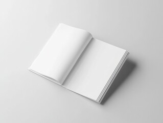 Open Blank Book Displayed on a White Surface Represents Space for Text and Pictures Ready to be Filled