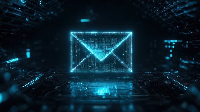 Futuristic Glowing Envelope with Encryption Pattern
