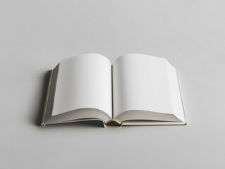 Open Blank Book Resting Flat on Solid Gray Background for Personalized Content Display and Customization