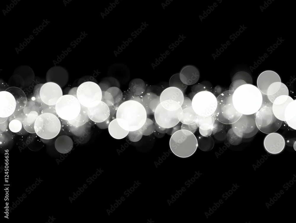 Poster abstract background with glowing white bokeh lights on a dark background with sparkles dramatically 