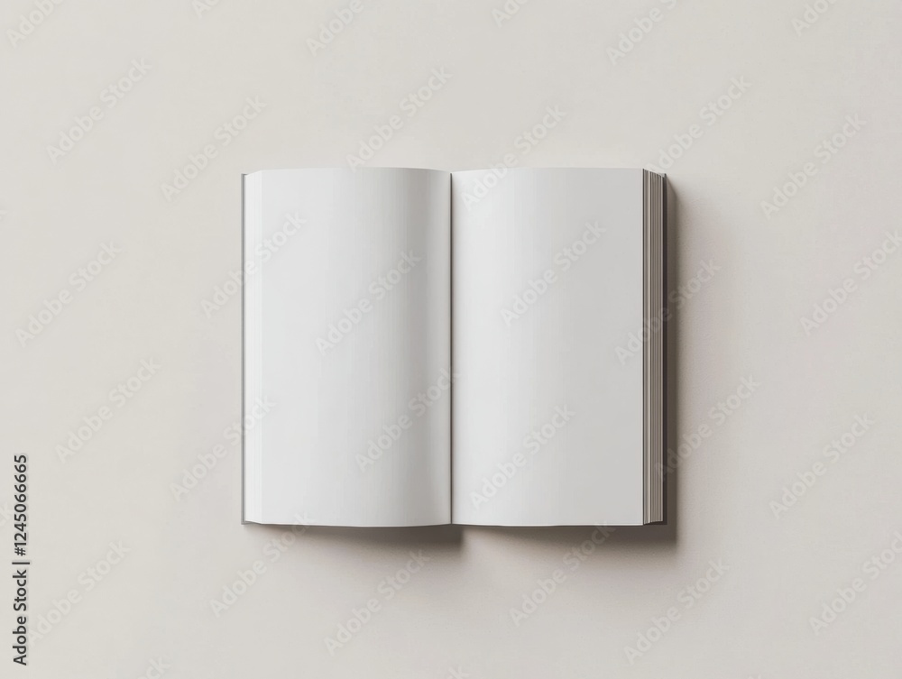 Poster open blank pages of a notebook ready for ideas and writing on a light surface in a top down view