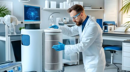 Naklejka premium scientist working with advanced lab equipment - medical technology .