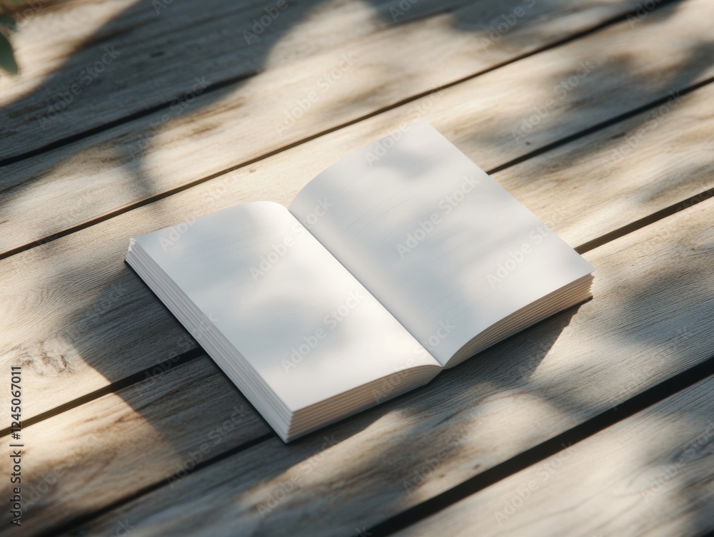 Aufkleber open book displayed on a wooden surface creating a scene of literary serenity and reflection