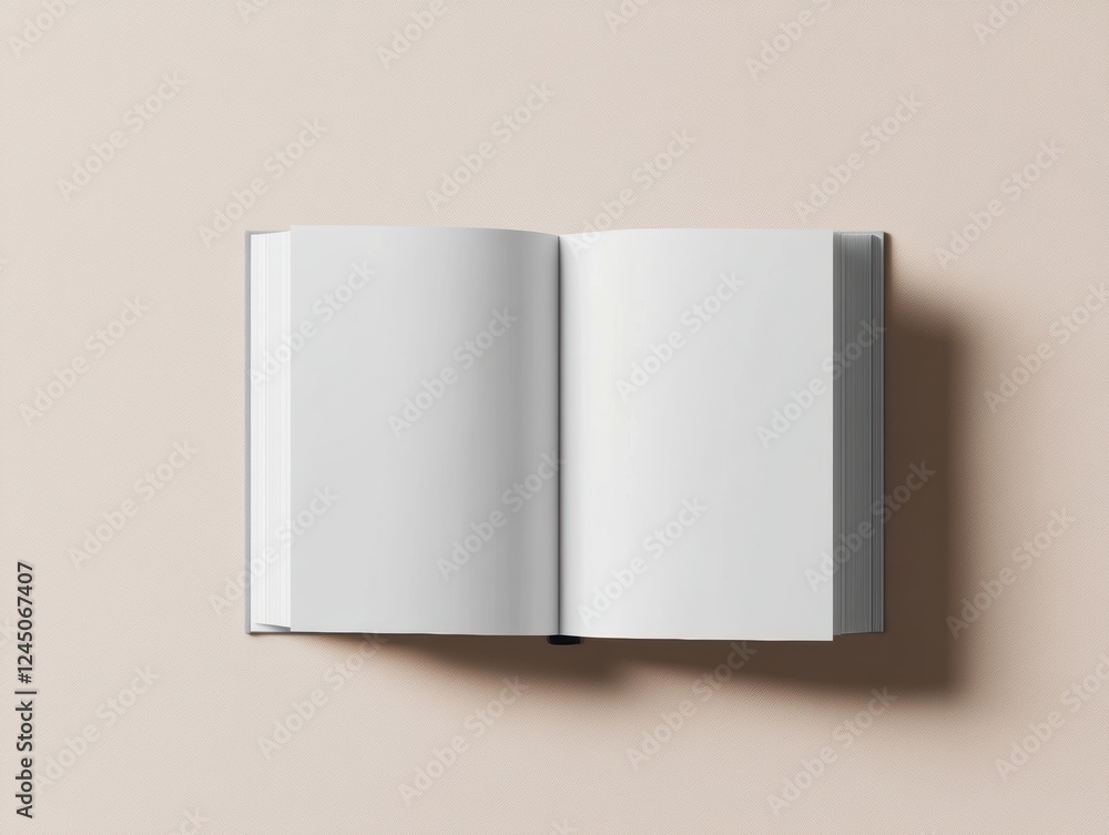 Poster open book displaying blank pages for content creation and educational mockup on a neutral backdrop