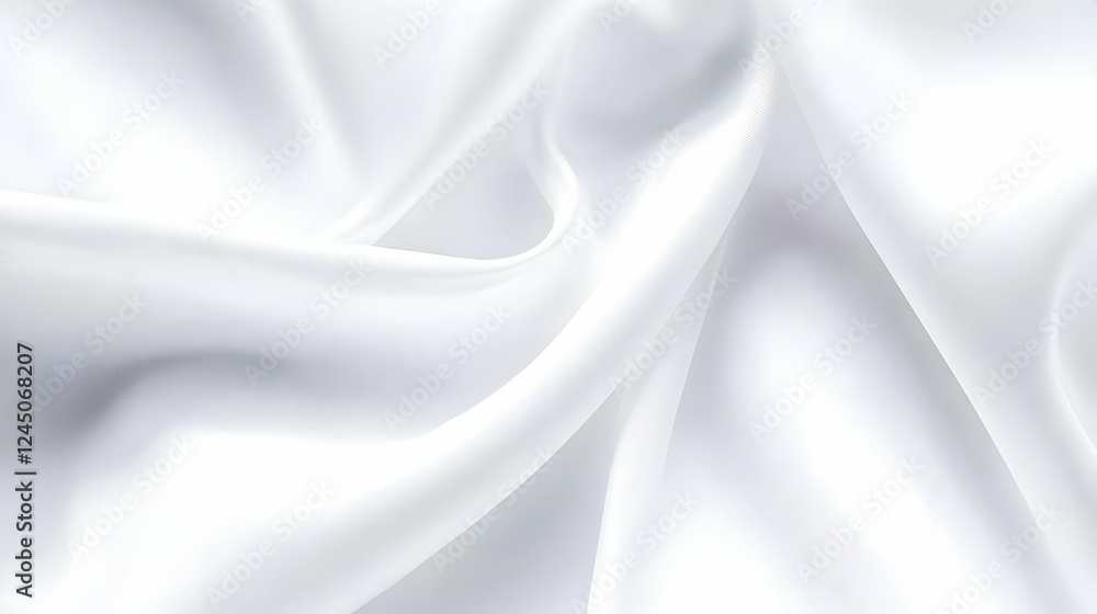 Poster white satin fabric flows and curves elegantly, creating smooth waves and gentle folds softly