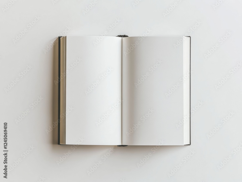 Poster open book with blank pages on white background for writing or drawing text in interior setting