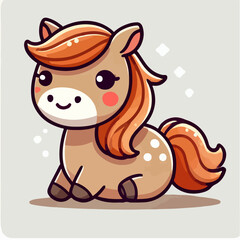Cute Horse Sitting Cartoon Illustration