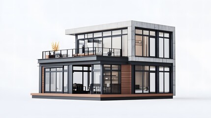 Cartoon House with Unique Architectural Style Isolated In White Background