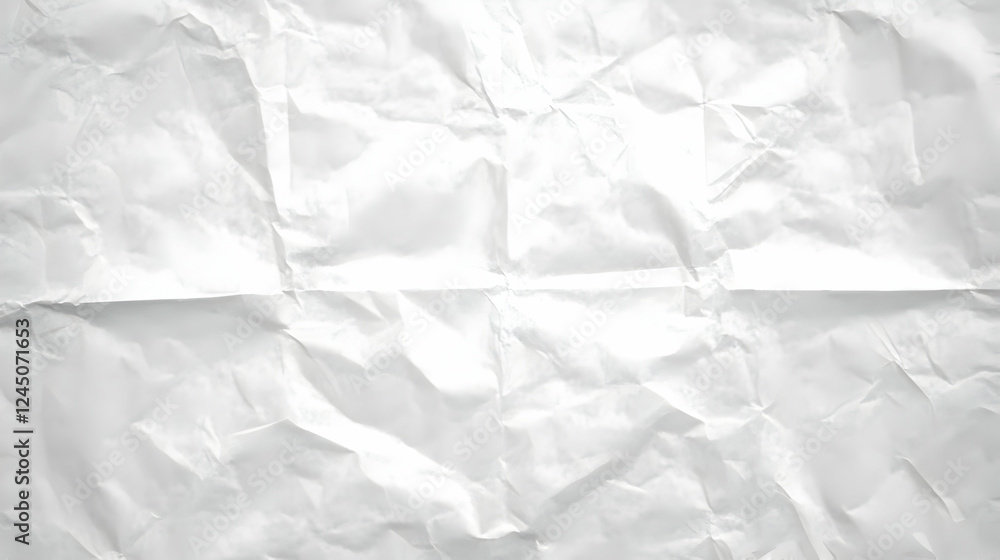 Poster white crumpled paper texture background forms an abstract pattern with folds and creases.