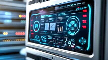 Obraz premium futuristic server room data center ui - futuristic technology
