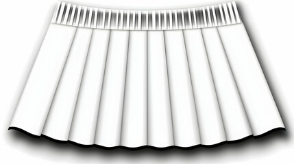 White pleated skirt with piano keyboard waistband on white background