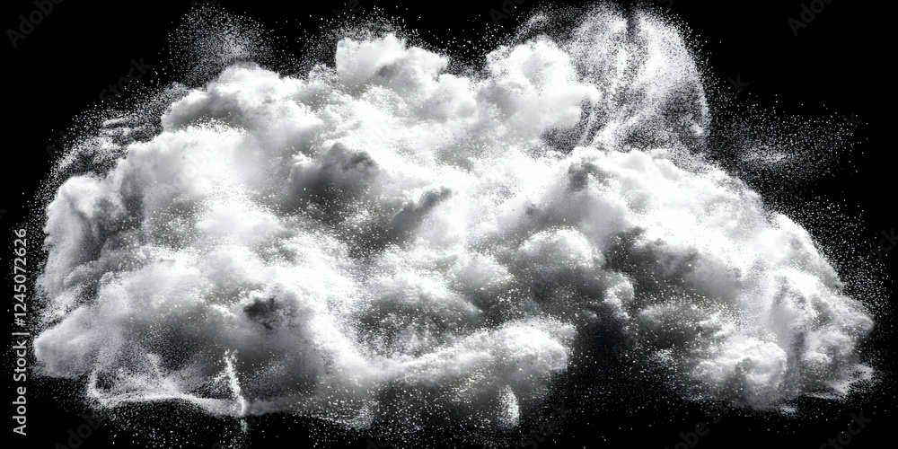 Poster white powder explodes dramatically against a dark background, creating a dynamic visual.