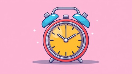 Colorful alarm clock, time management, pink background, website design