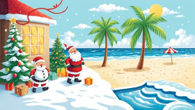 santa claus on the beach christmas july characters	
