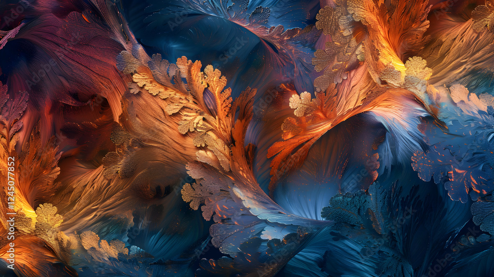 Poster abstract colorful wave patterns with intricate textures and flowing shapes in a vibrant backdrop