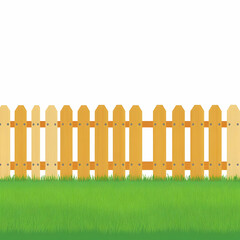 Fototapeta premium Wooden Fence Stands Tall, Separating Lush Green Grass from White Background in Illustration