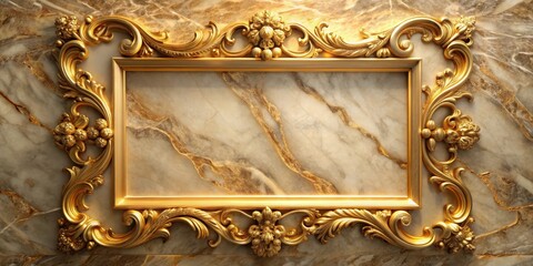 Golden frame on a marble background with intricate carvings