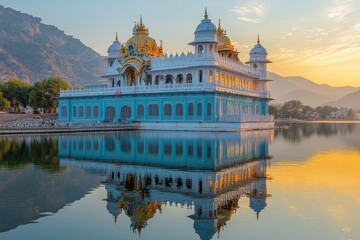 Fototapeta premium Sunrise over lake palace, Rajasthan, India