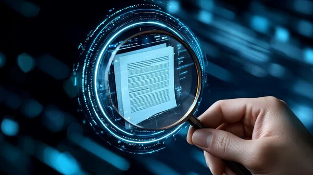 A detailed IT Security Risk Assessment concept depicted with a magnifying glass focused on	
