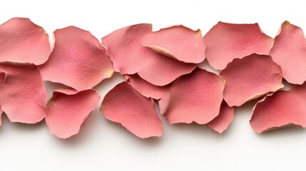 Delicate Pink Rose Petals Scattered on White Background Romantic Floral Design Element